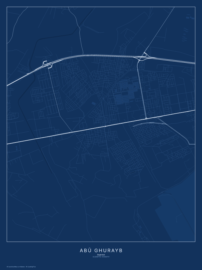 Abū Ghurayb map poster, blueprint style