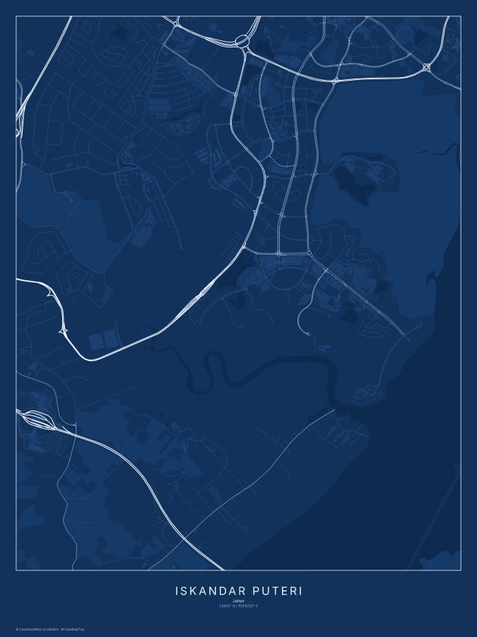 Iskandar Puteri map poster, blueprint style