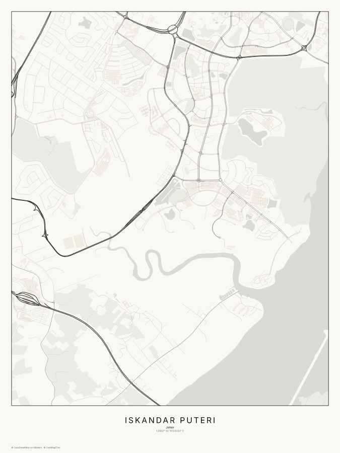 Iskandar Puteri map poster, classic style