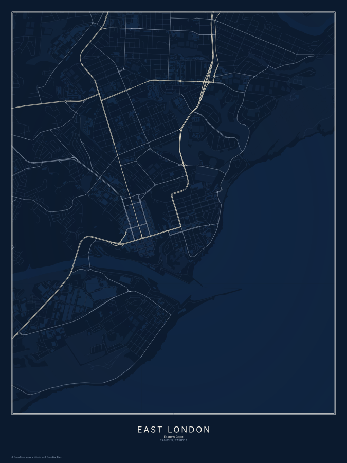 East London map poster, midnight style