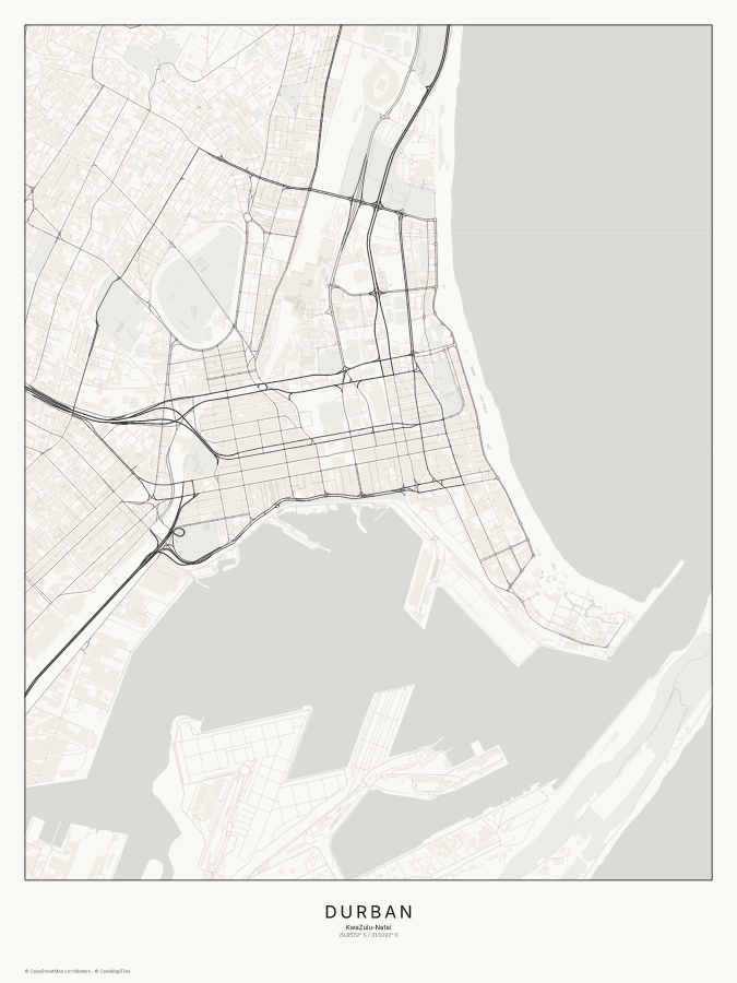 Durban map poster, classic style