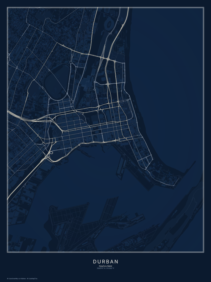 Durban map poster, midnight style