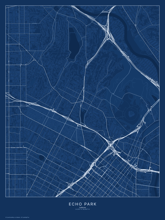 Echo Park map poster, blueprint style