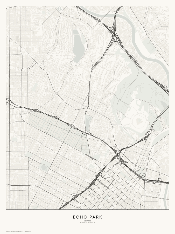 Echo Park map poster, classic style