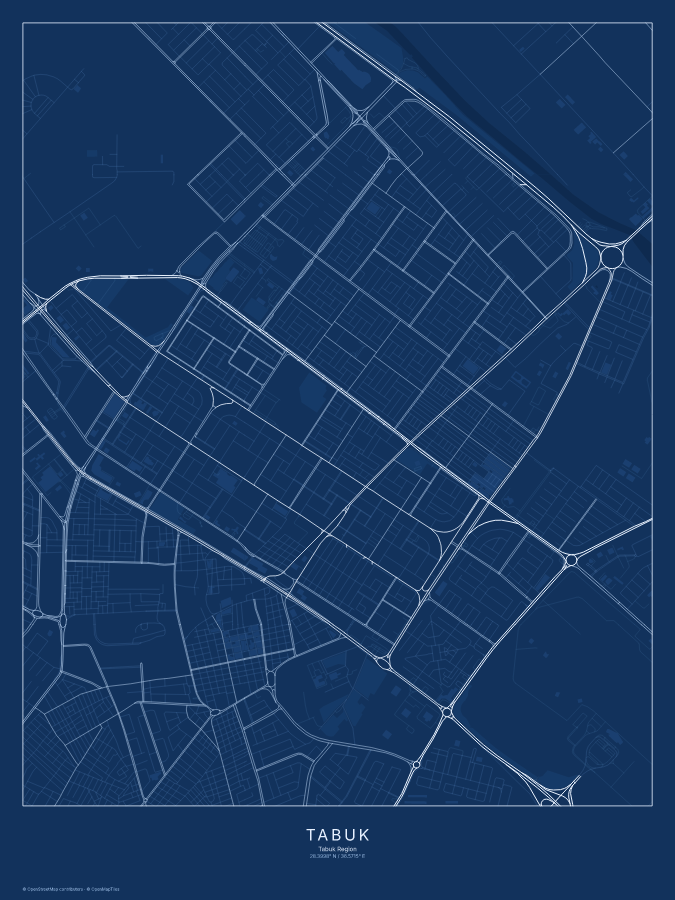 Tabuk map poster, blueprint style