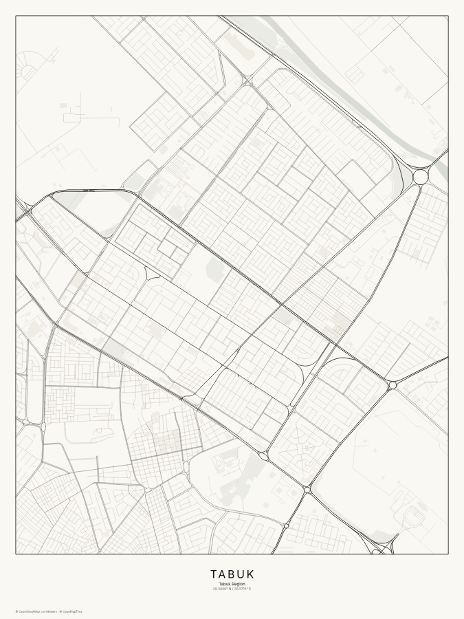 Tabuk map poster, classic style