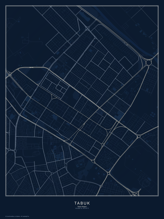 Tabuk map poster, midnight style
