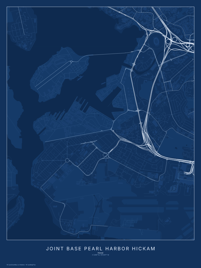 Joint Base Pearl Harbor Hickam map poster, blueprint style