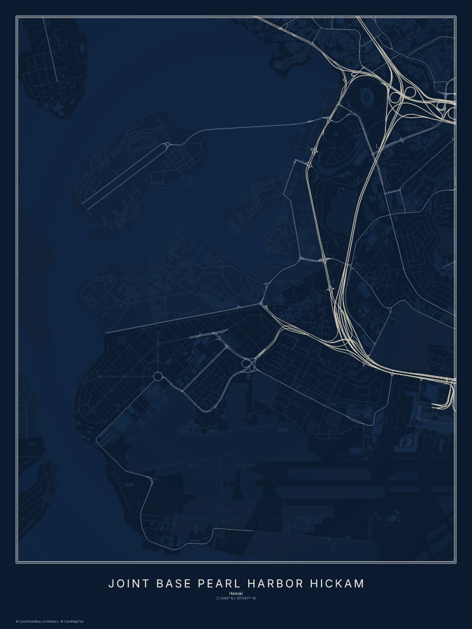 Joint Base Pearl Harbor Hickam map poster, midnight style
