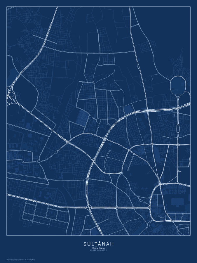 Sulţānah map poster, blueprint style