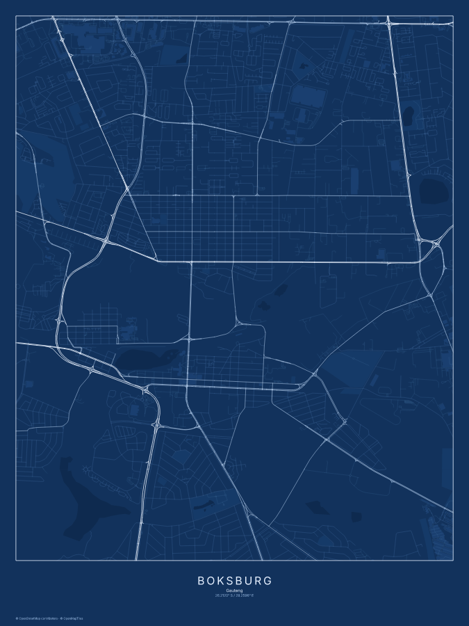 Boksburg map poster, blueprint style