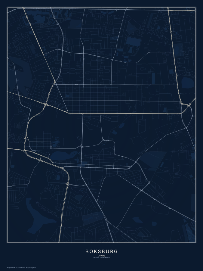 Boksburg map poster, midnight style