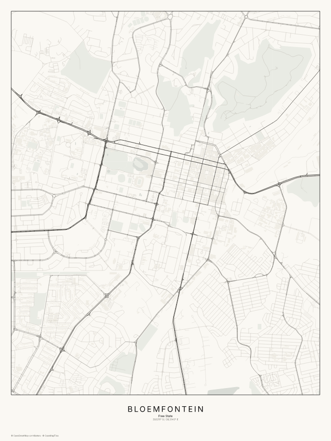 Bloemfontein map poster, classic style