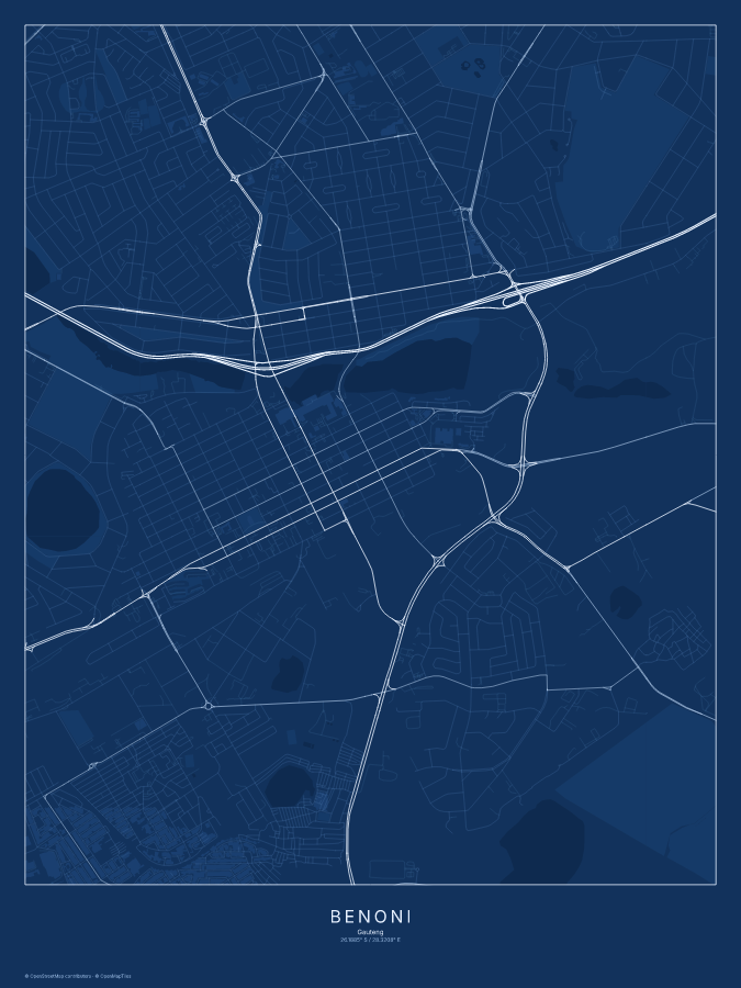 Benoni map poster, blueprint style