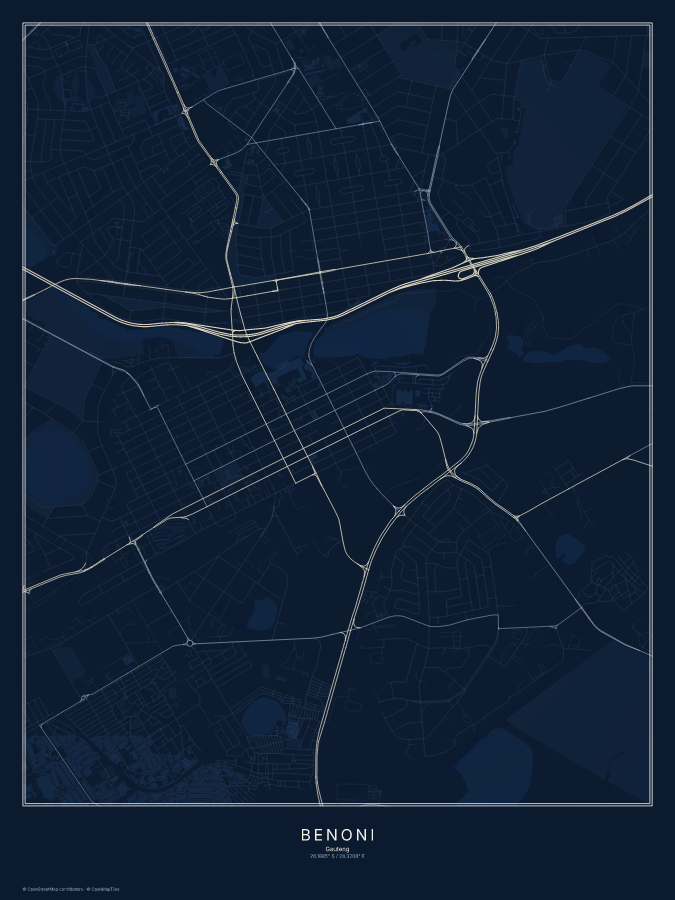 Benoni map poster, midnight style
