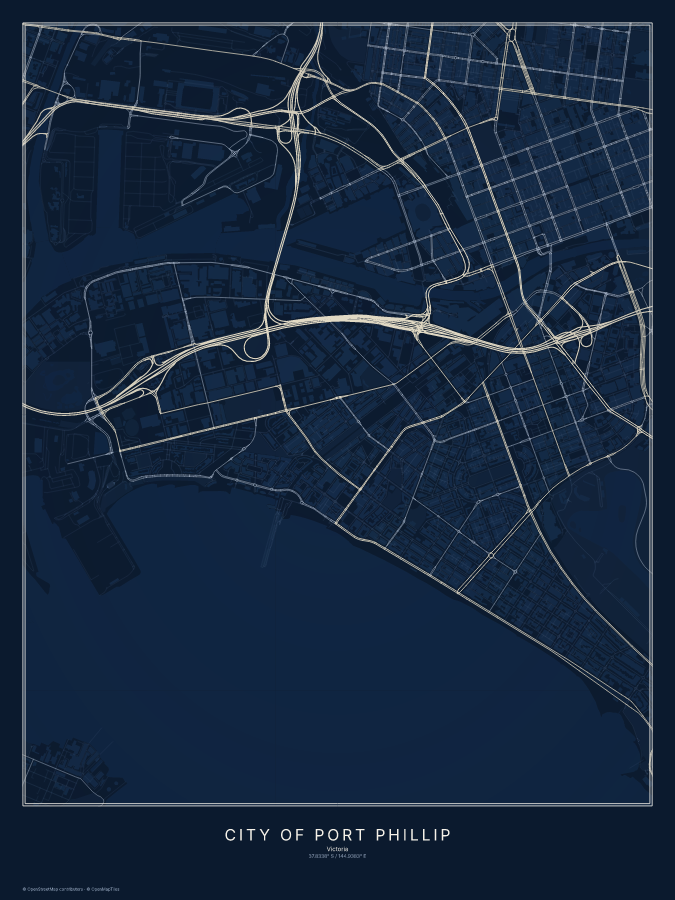City of Port Phillip map poster, midnight style