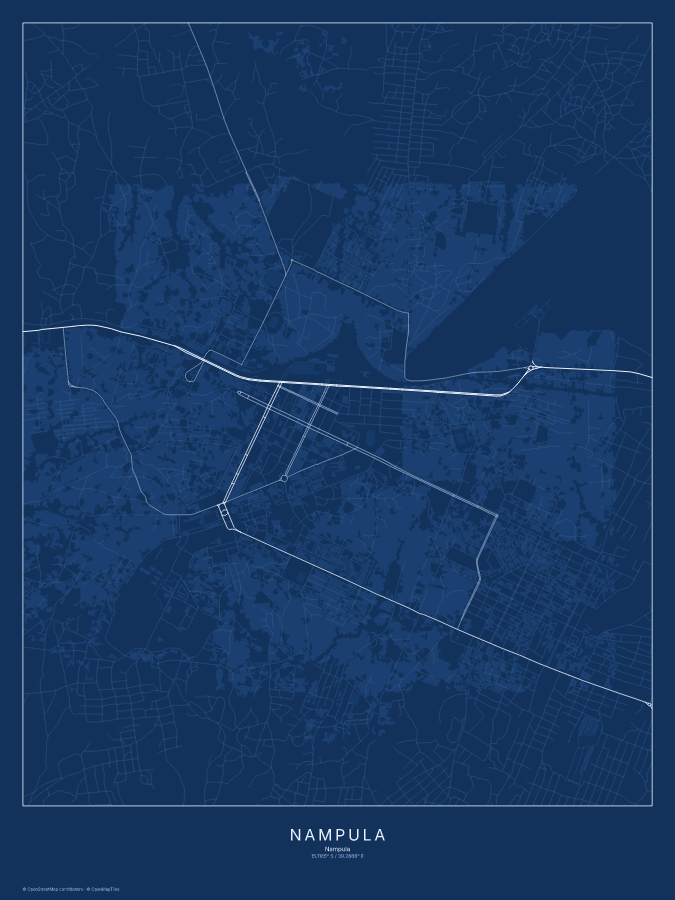 Nampula map poster, blueprint style
