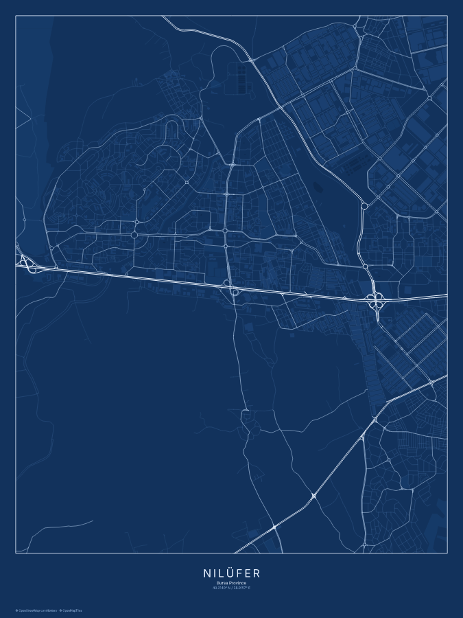Nilüfer map poster, blueprint style
