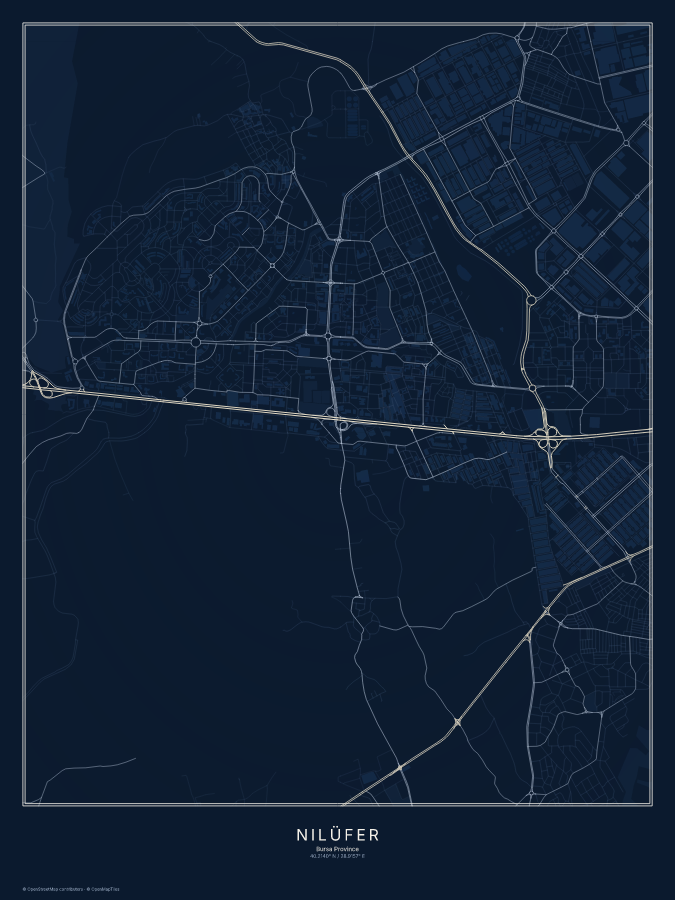 Nilüfer map poster, midnight style
