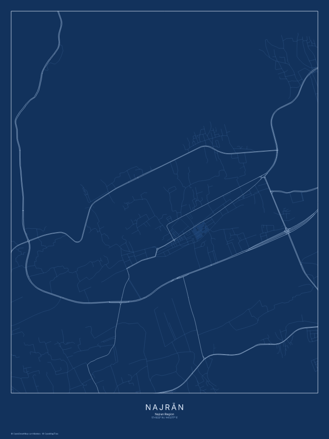 Najrān map poster, blueprint style