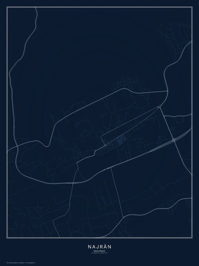 Najrān map poster, midnight style