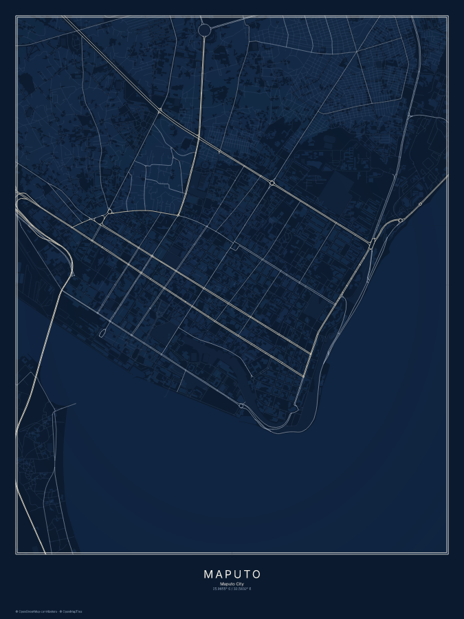 Maputo map poster, midnight style