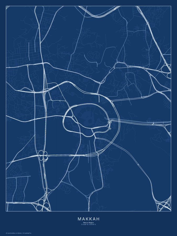 Makkah map poster, blueprint style