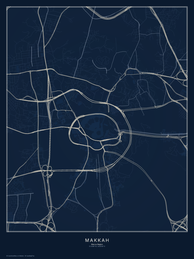 Makkah map poster, midnight style