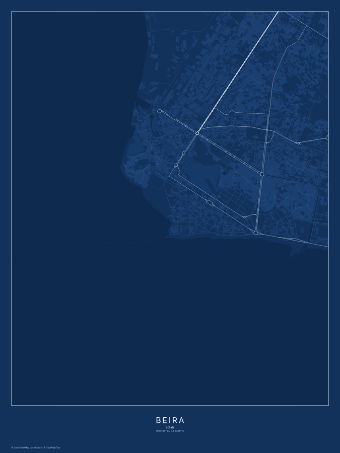 Beira map poster, blueprint style