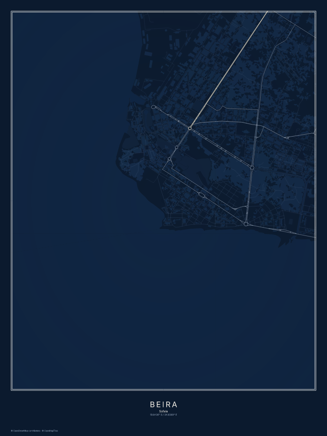 Beira map poster, midnight style