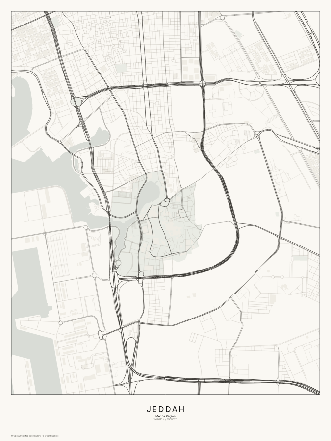Jeddah map poster, classic style
