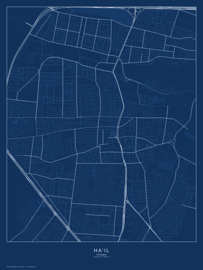 Ha'il map poster, blueprint style