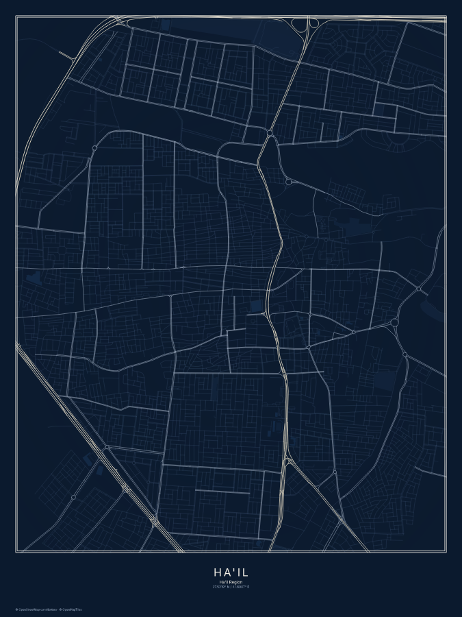 Ha'il map poster, midnight style