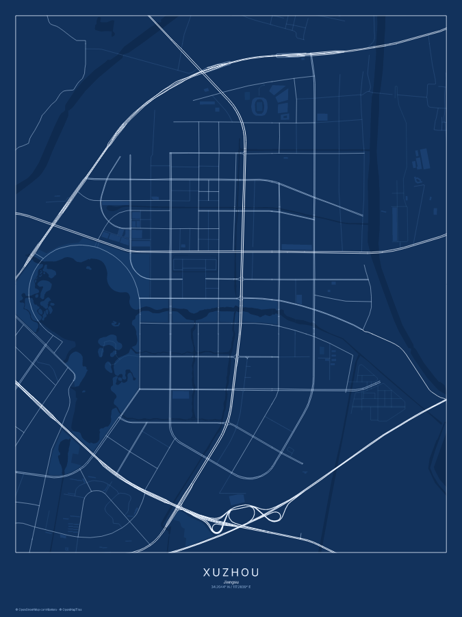 Xuzhou map poster, blueprint style