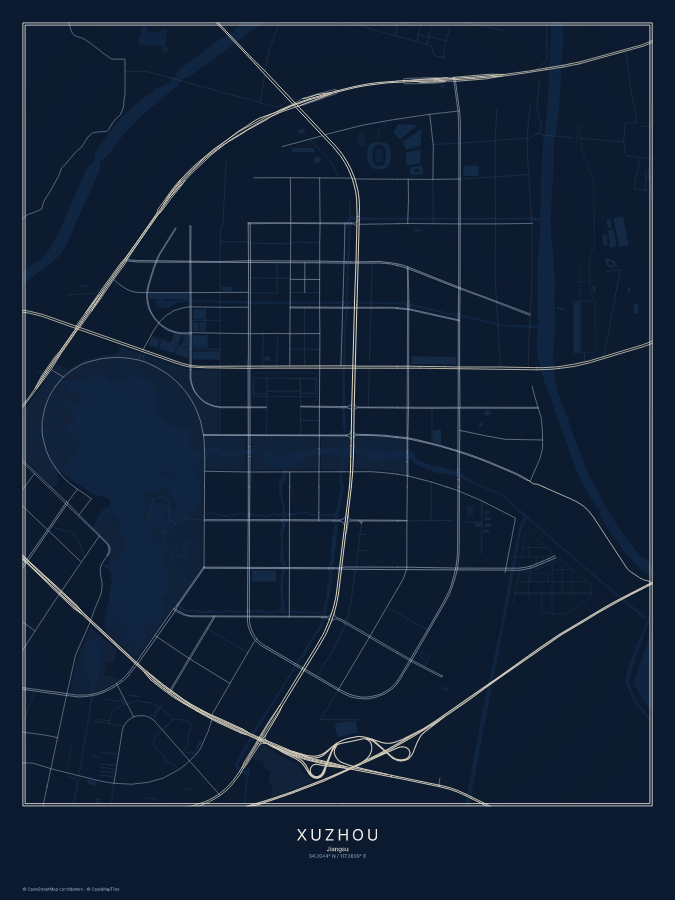 Xuzhou map poster, midnight style