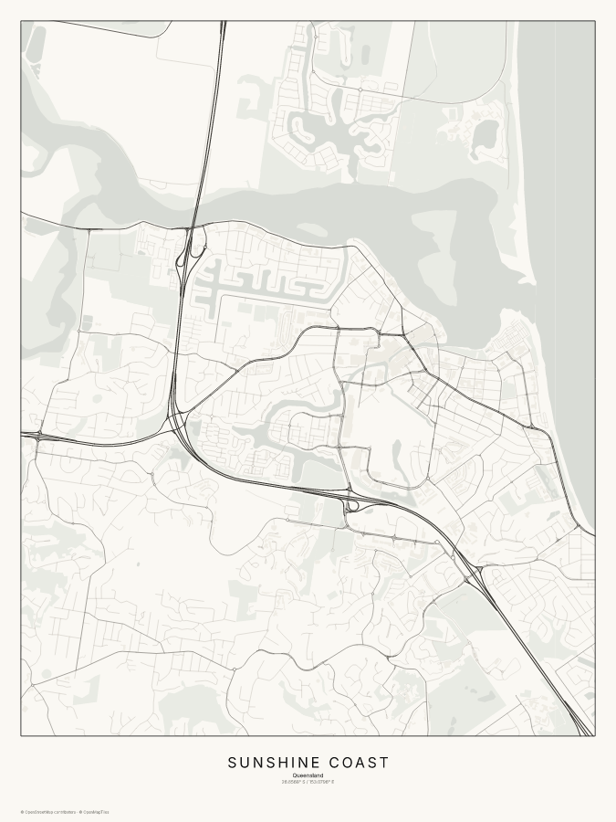 Sunshine Coast map poster, classic style
