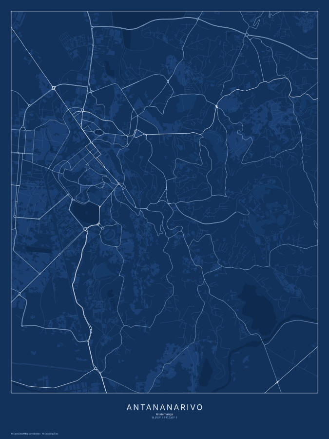 Antananarivo map poster, blueprint style