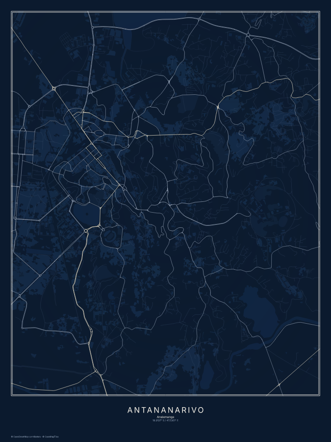 Antananarivo map poster, midnight style