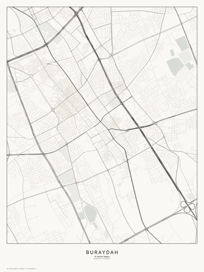 Buraydah map poster, classic style