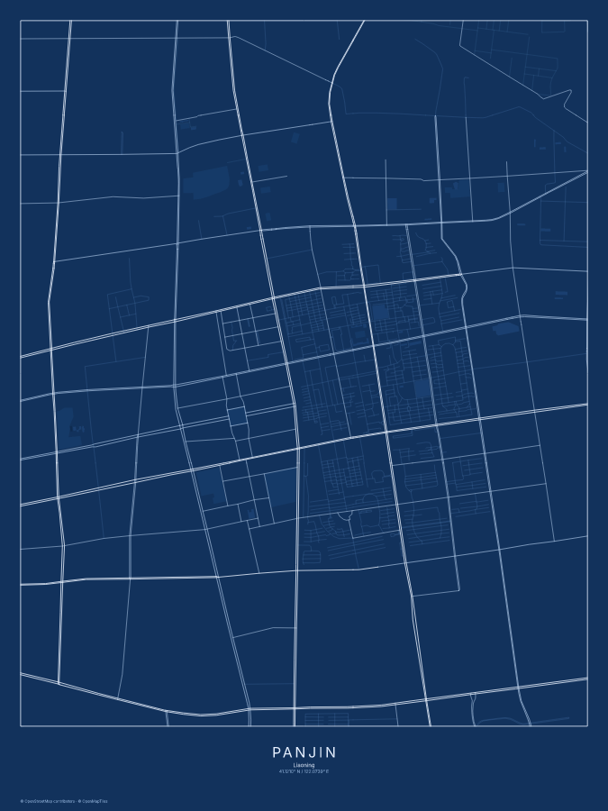 Panjin map poster, blueprint style