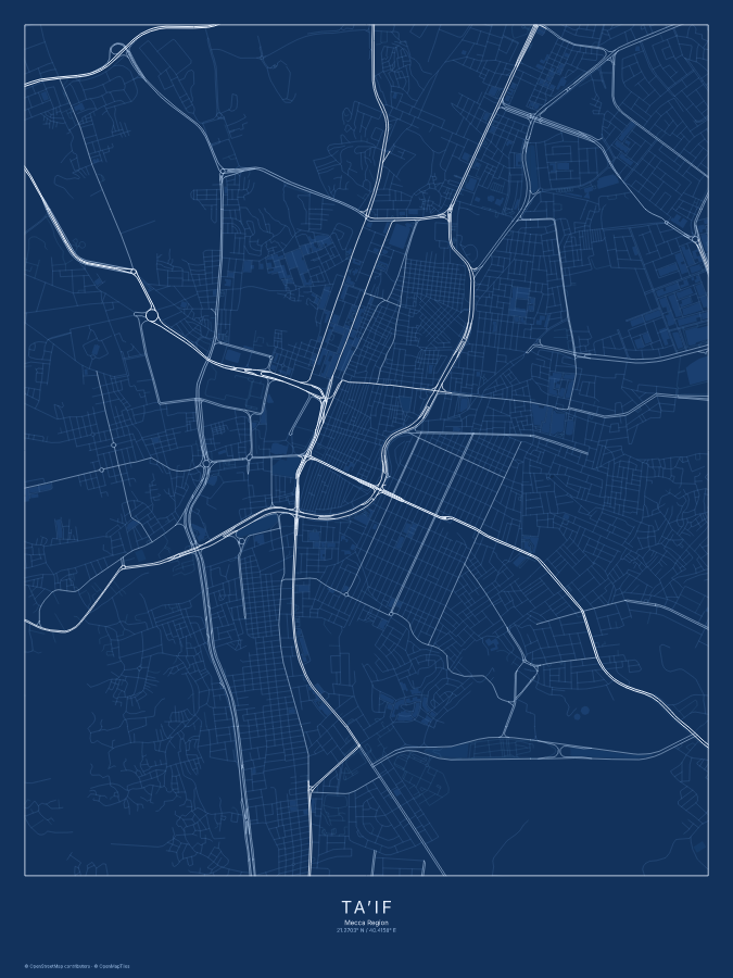 Ta’if map poster, blueprint style