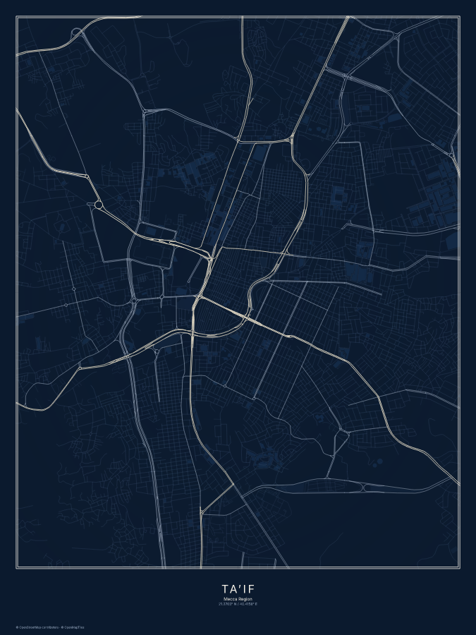 Ta’if map poster, midnight style
