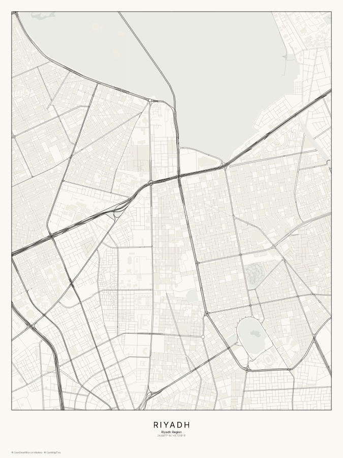 Riyadh map poster, classic style