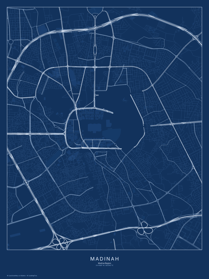 Madinah map poster, blueprint style