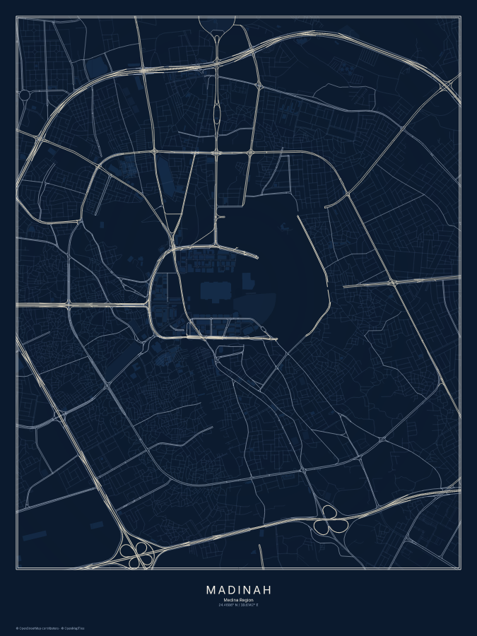 Madinah map poster, midnight style