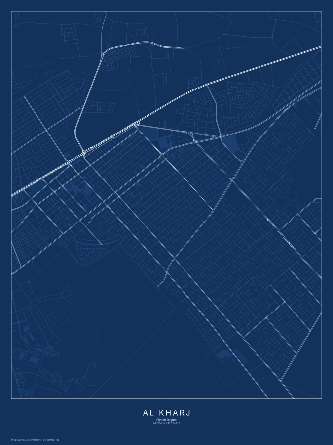 Al Kharj map poster, blueprint style