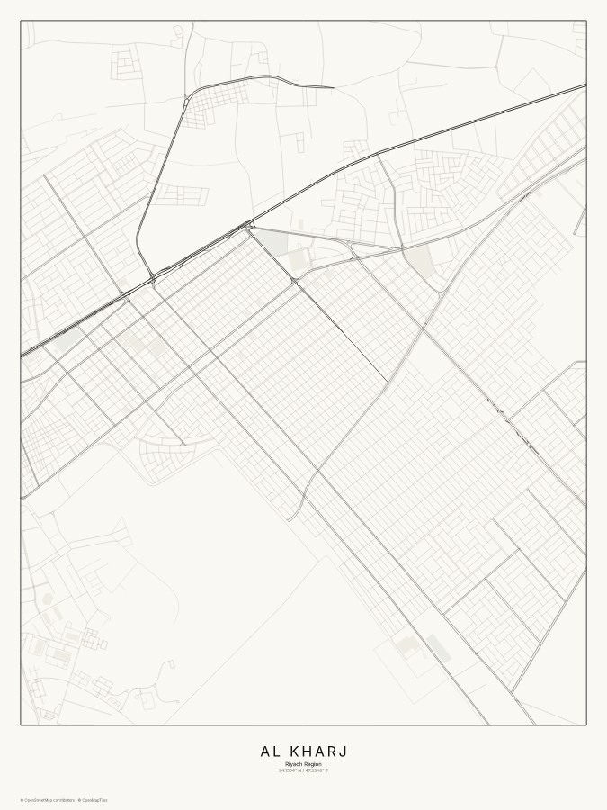 Al Kharj map poster, classic style