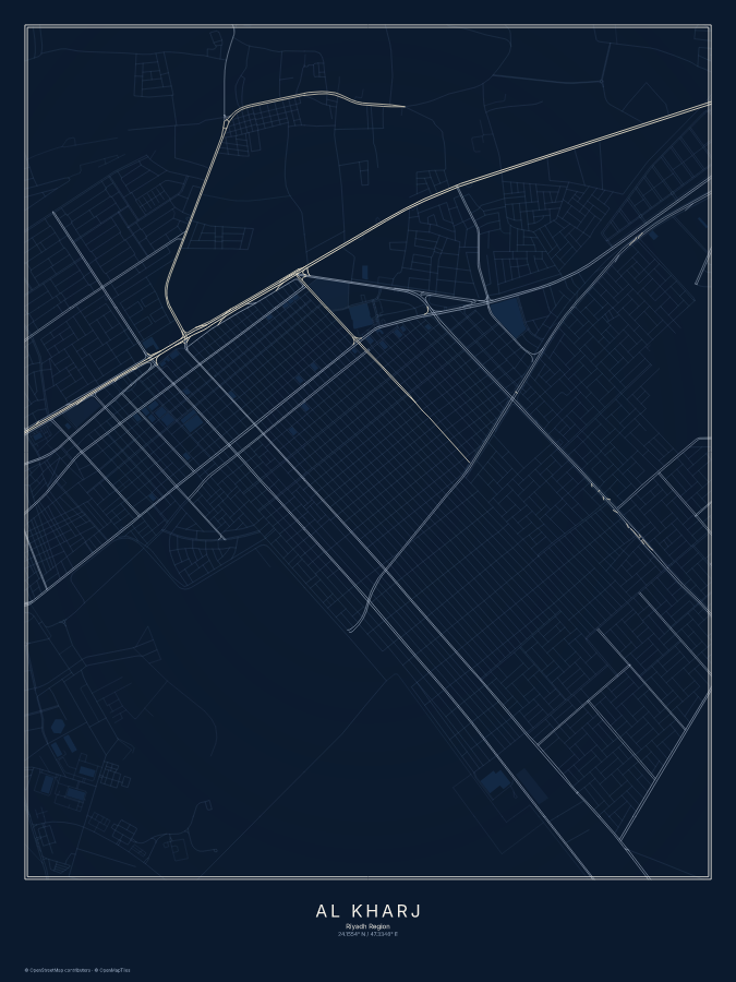 Al Kharj map poster, midnight style