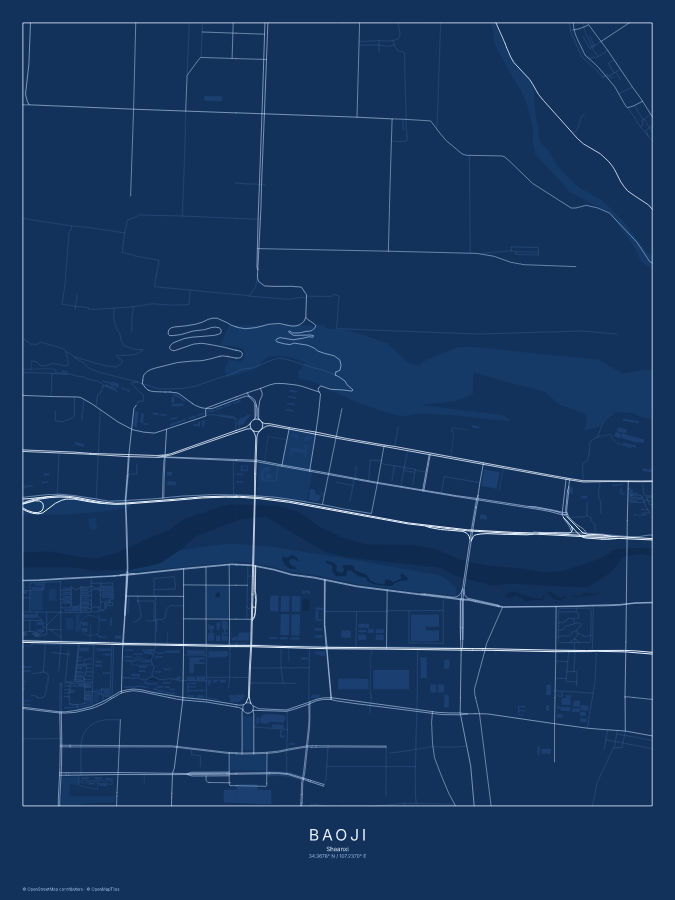 Baoji map poster, blueprint style
