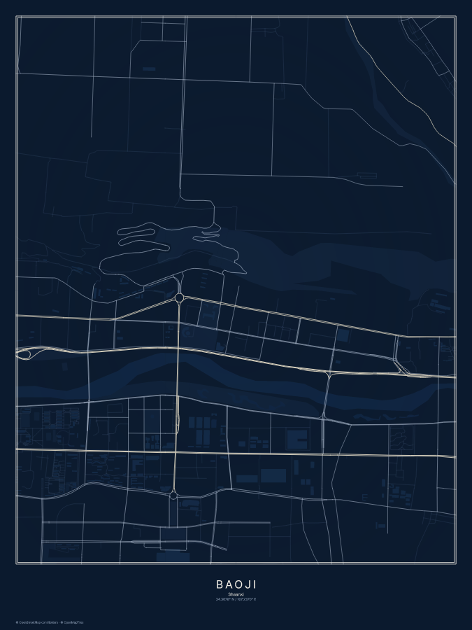 Baoji map poster, midnight style